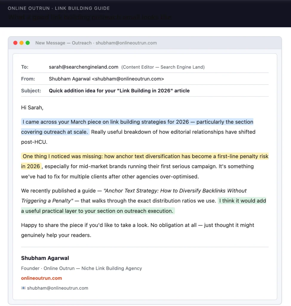 A image showing email draft for link building outreaching